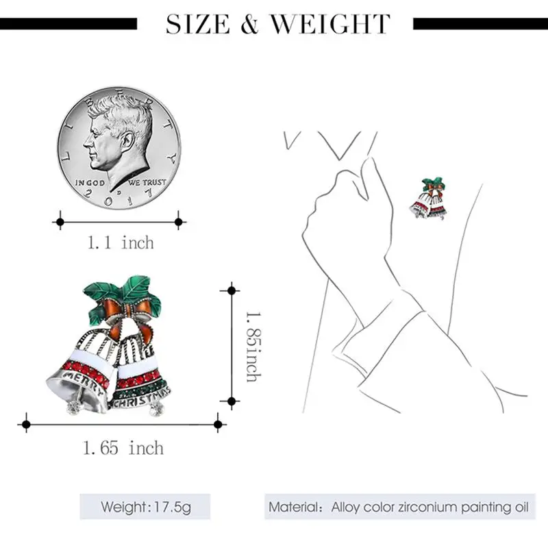 Christmas Creative Fashion Diamond Painting Oil Silver Bell Brooch Double Gift Lady X1010 Hot | Дом и сад