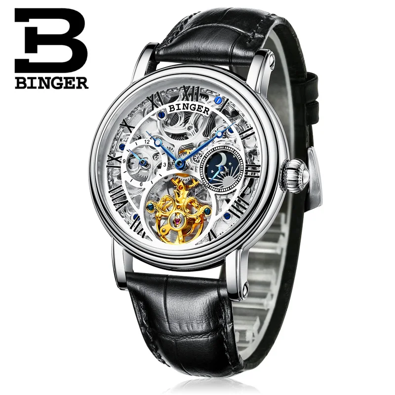 Люксовый бренд Switzerland BINGER мужские часы Tourbillon водонепроницаемые механические