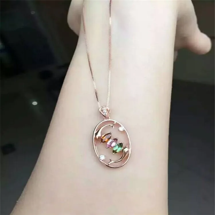 

KJJEAXCMY boutique jewels S925 silver rose tourmaline oval pendant jewelry natural gem delivers box chain mail.