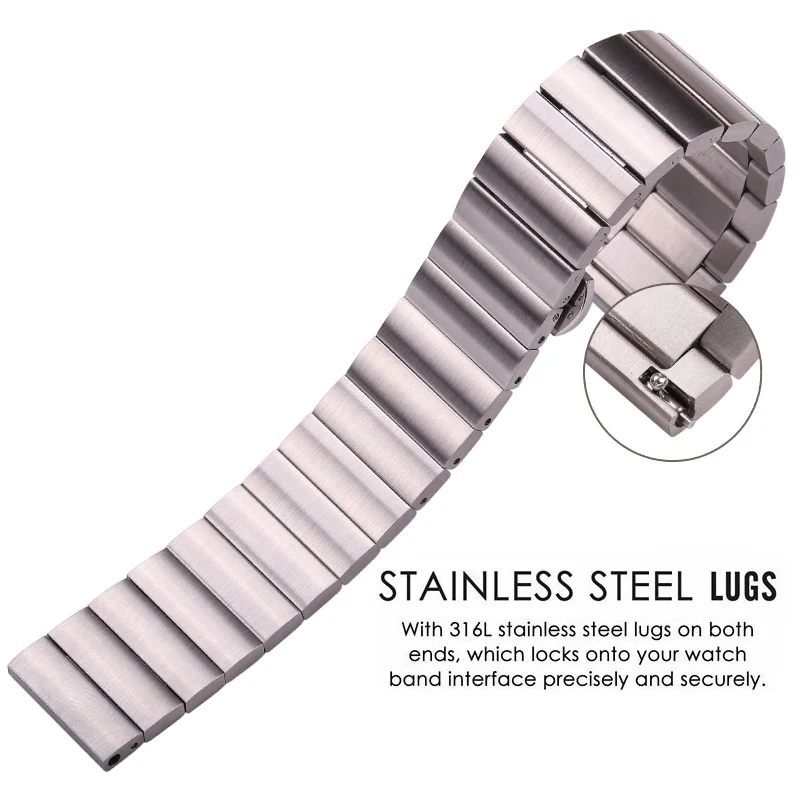 Solid Stainless Steel Watch Band Bracelet 16mm 18mm 20mm 22mm Silver Black Brushed Metal Watchbands Strap