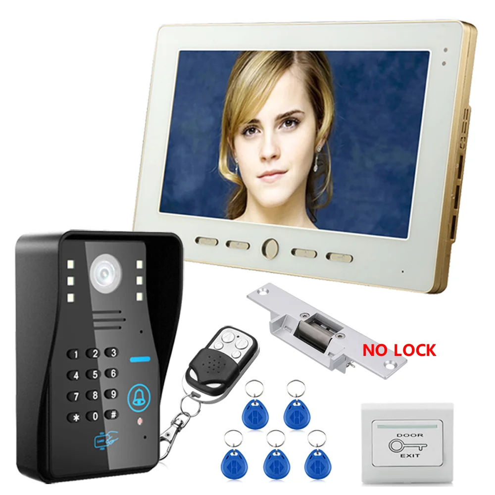 

10" RFID Password Video Door Phone Doorbell Intercom System With IR Camera 1000 TV Line With NO-Electric Strike Door Lock
