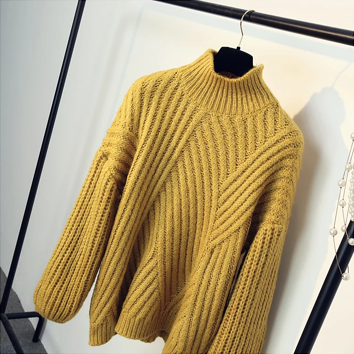 Свитера с высоким воротом длинные рукава пуловеры рукавами-фонариками