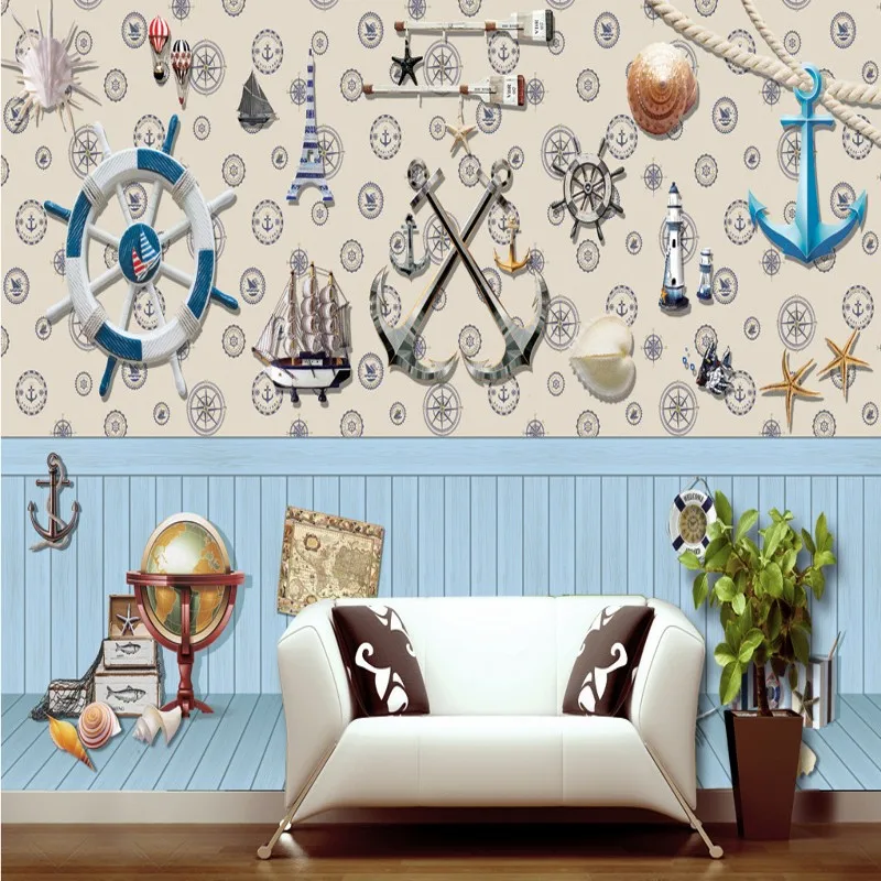 

Photo wallpaper Marine Retro nostalgic Mediterranean style background living room bathroom mural 3D restaurant bedroom wallpaper