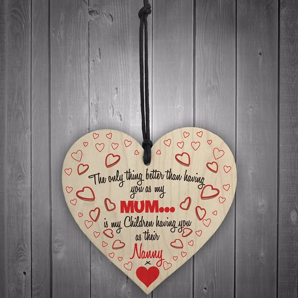 Meijiafei My Children Having You As Their Nanny Wooden Hanging Heart Plaque Cute Mothers Day Sign | Дом и сад