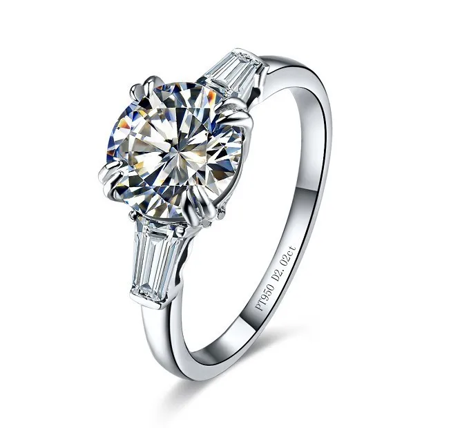 THREEMAN одноцветное 18KT Белое золото качество 2Ct Moissanite ювелирные изделия Пасьянс