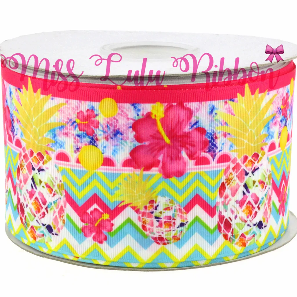 16 мм 75 ананас и флора фламинго Grosgrain ленты фруктовые узоры DIY Рождество