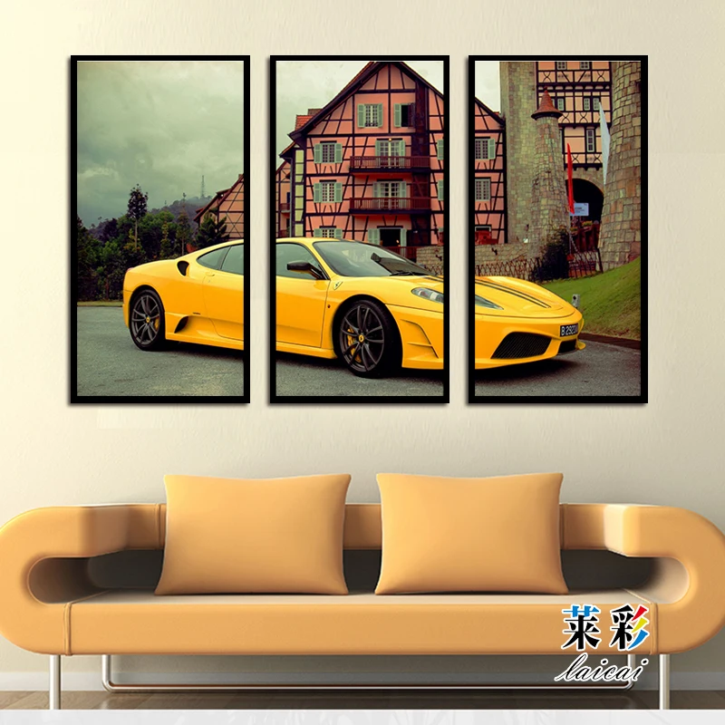 [No Framed]3 Panel Sports Car Picture POP Wall Art Canvas Printing new york Street Modular Decoration For Living Room Home Decor | Дом и сад