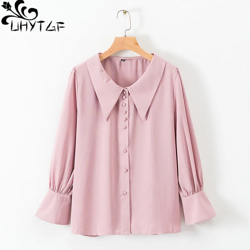 

UHYTGF New Ladie spring tops and blouses Flare sleeve casual fashion woman blouses Oversized Loose temperament blouse Female 431