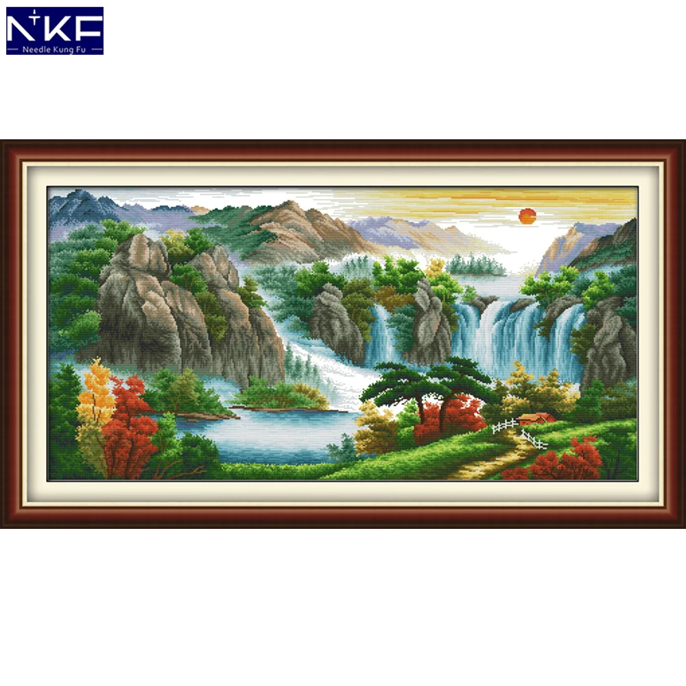 

NKF High Mountains Stamped Cross Stitch Patterns DIY Kit Needlework Embroidery Sets Chinese Cross Stitch for Home Decor