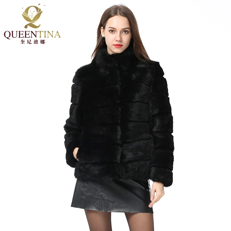 Rabbit Fur Coat Stand Collar Whole Full Pelt Fashion Luxury Waistcoat Natural Imitation Mink Fur Coats New Women's Winter Jacket