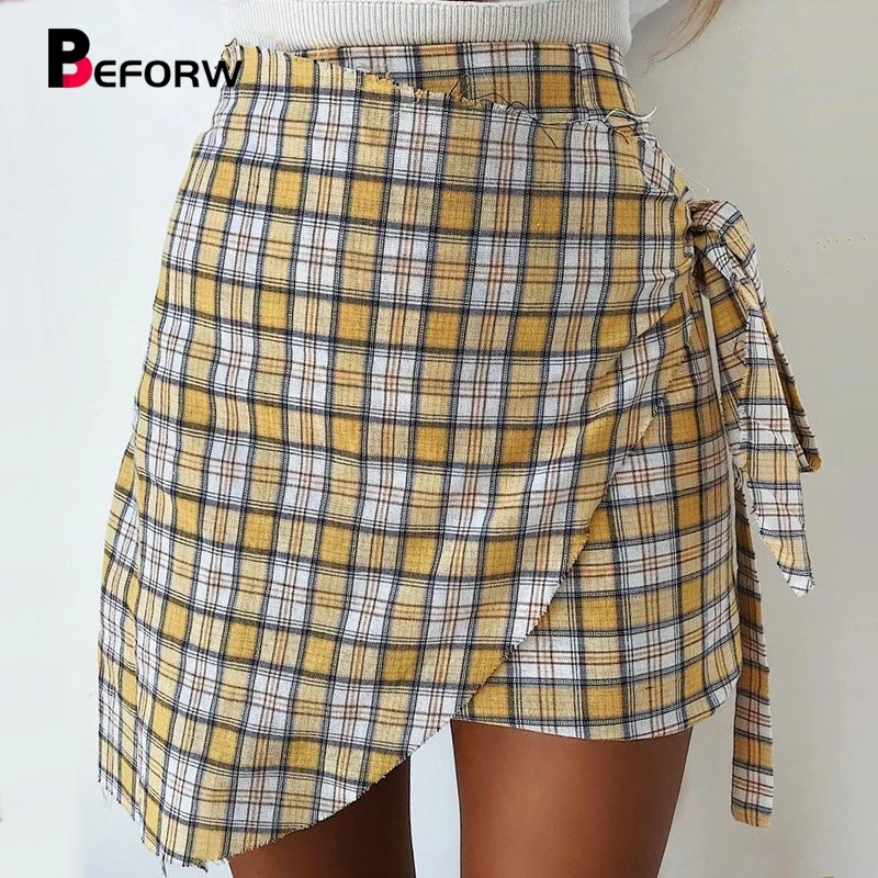Женские повседневные мини юбки BEFORW Корейская готическая юбка в клетку со