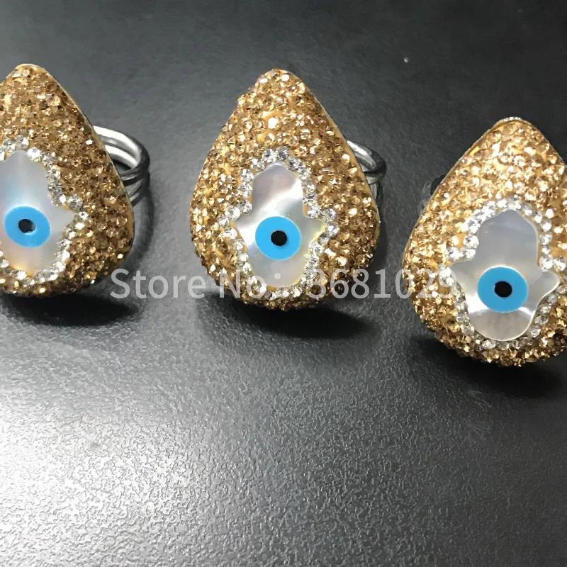 glittering gold crystal encrusted shell blue eye ring the European and American style of Occident with index finger | Украшения и