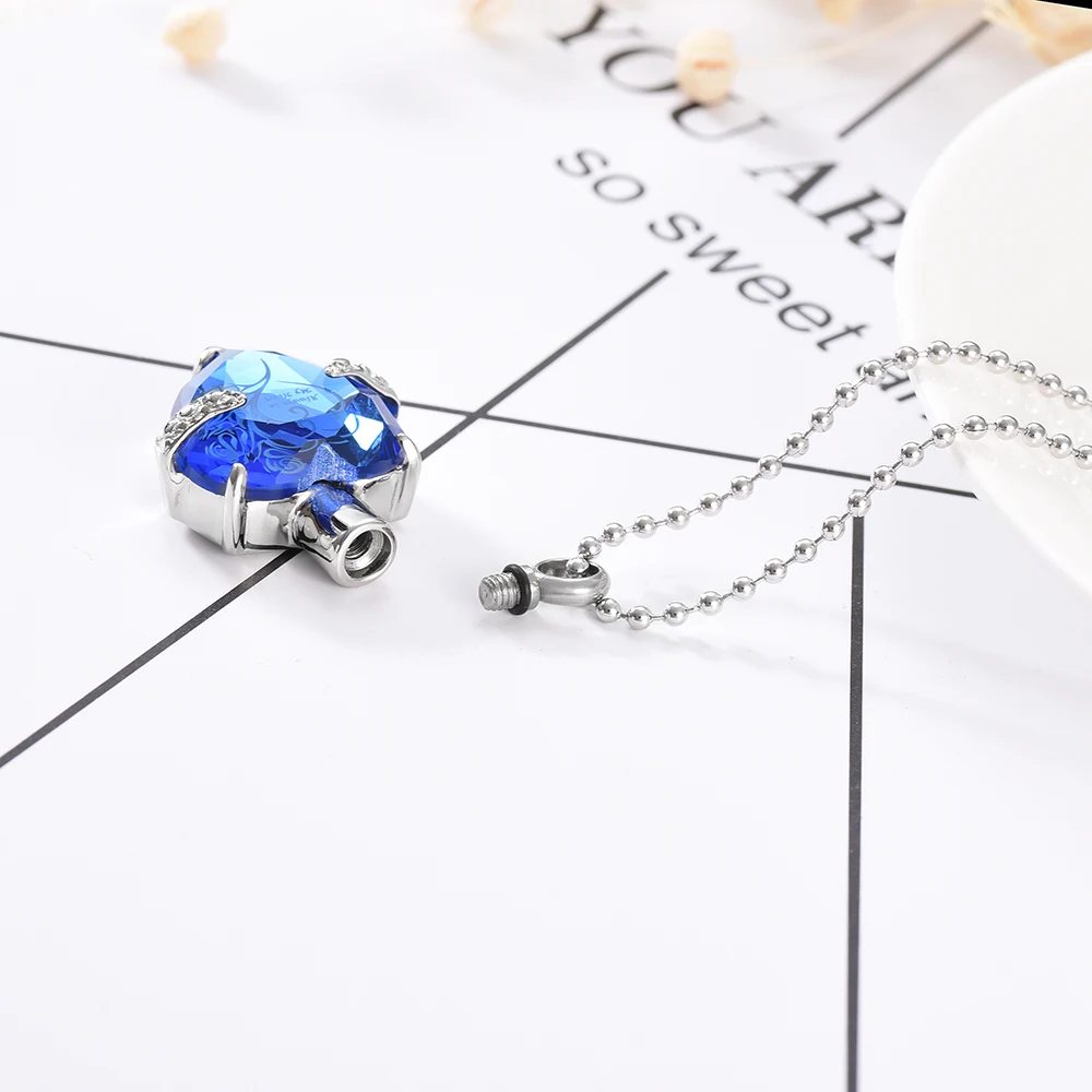 CMJ9790 Blue Crystal Heart Keepsake Jewelry из нержавеющий стали памятный подвеска урна ожерелье для