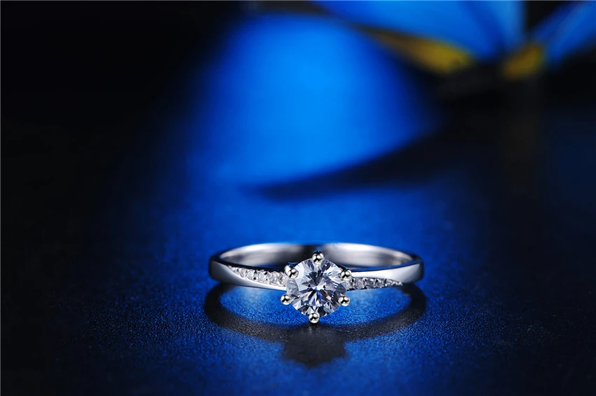 Интенс довольно 0.6Ct 5,5 мм круглой огранки G-H синтетический Бриллиант Кольцо Настоящее 925 пробы Серебряное кольцо Роскошный Качество Jewel