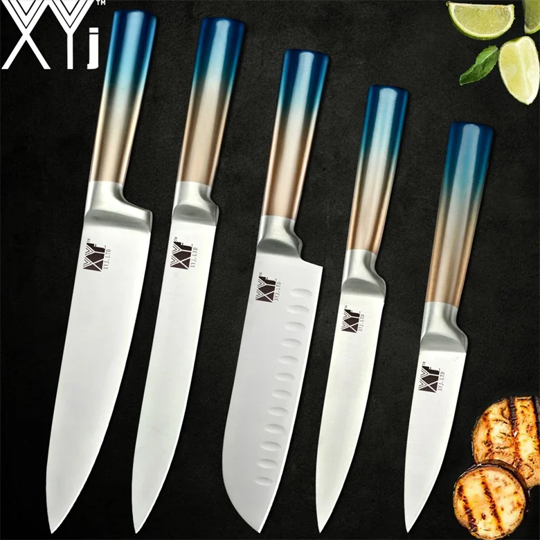 D 5 Pcs Set XYj аксессуары для кухонных ножей из нержавеющей стали, подставка для фруктовых ножей Santoku, нож для нарезки хлеба, точилка, ножницы - Цвет: D 5 Pcs Set
