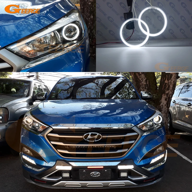 Для hyundai Tucson один проектор фары отличное Ультра яркое освещение CCFL ангельские глазки комплект Halo кольца