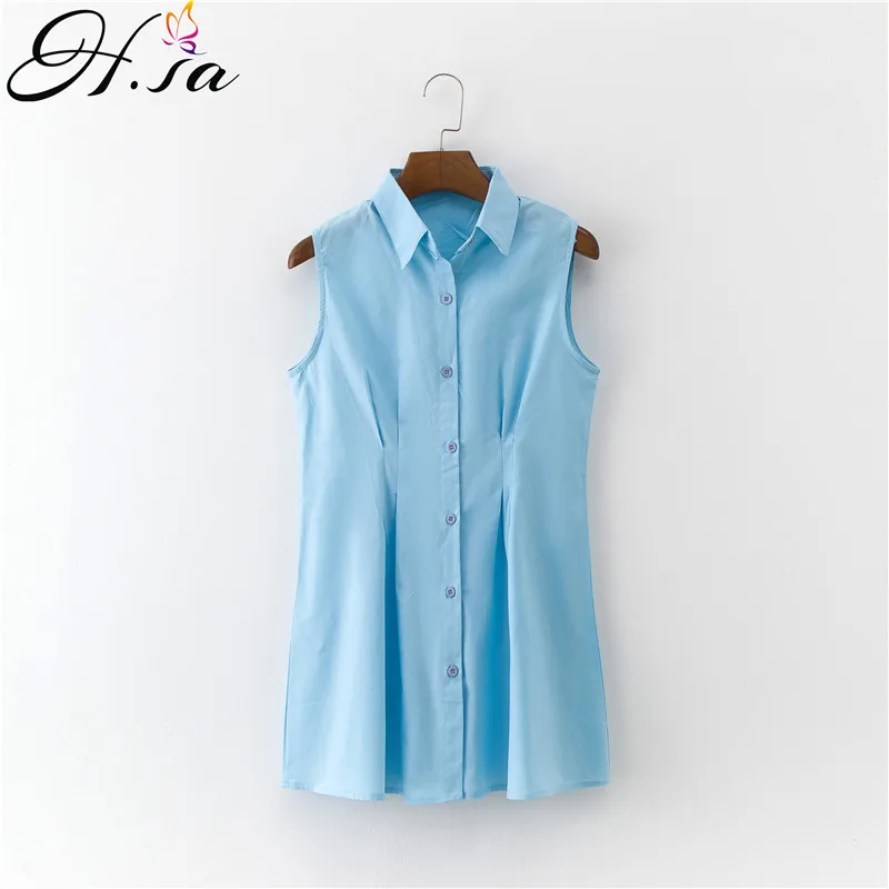 Женское мини платье на пуговицах H.SA повседневное белое пляжное с высокой талией