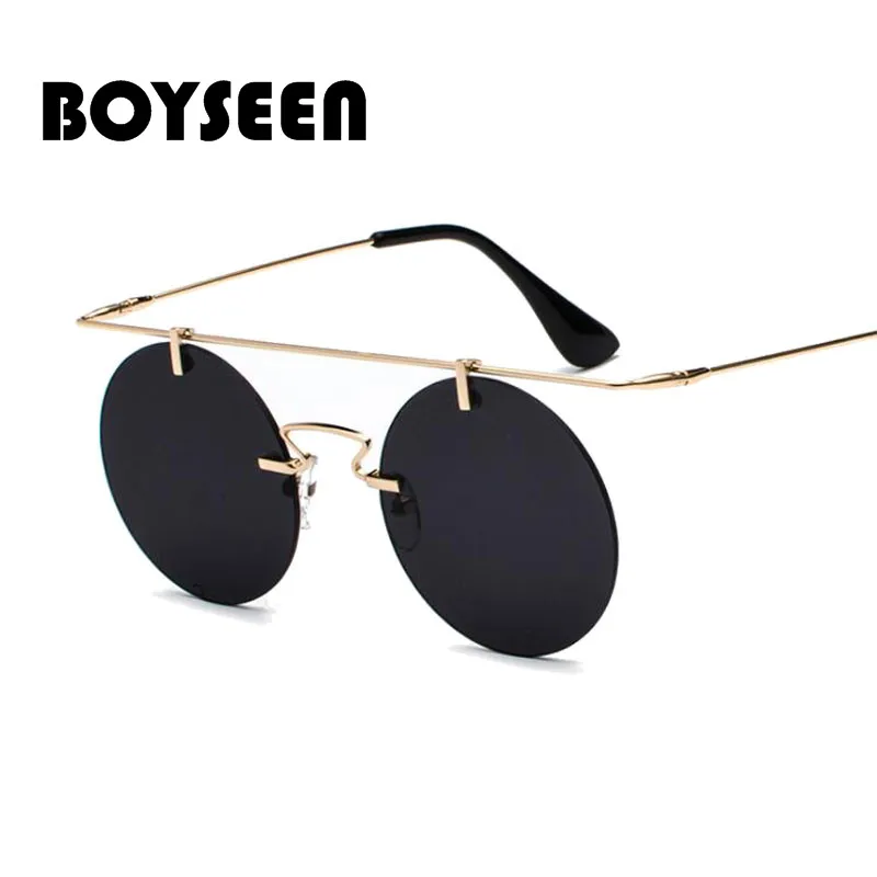 BOYSEEN Fashion Men Women Brand Designer Glasses Classic Round Rimless Steampunk Sunglasses Vintage Eyewear Top Quality UV400