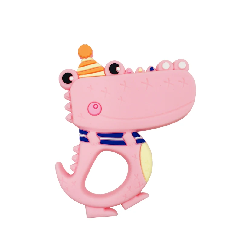 Pink Crocodile Безопасные Детские Прорезыватели с героями мультфильмов, без бисфенола, милые животные, динозавры, для младенцев, сделай сам, кольцо, прорезыватель, для малышей, силиконовые, жевательные подвески, детские игрушки для прорезывания зубов - Цвет: Pink Crocodile