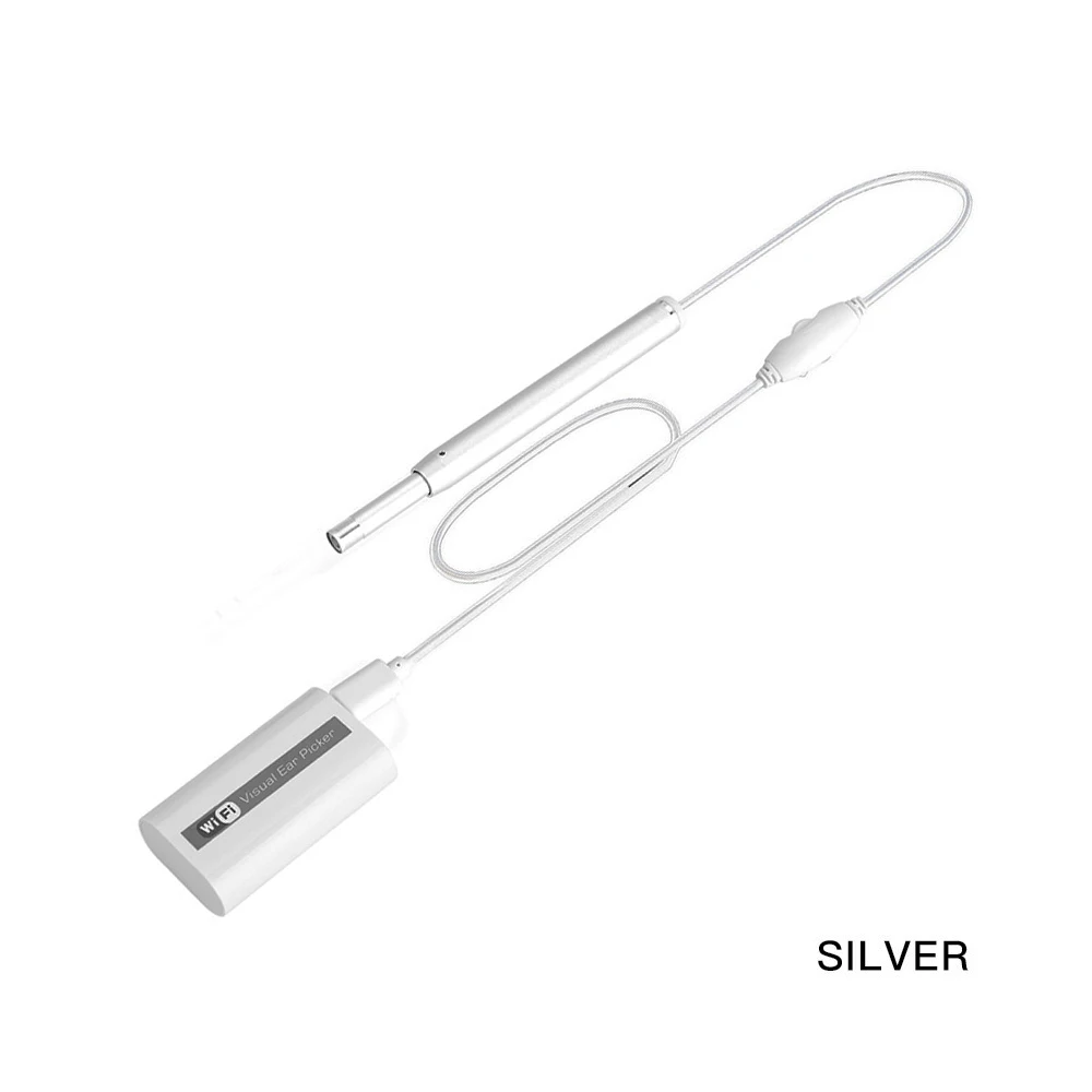 Медицинская перезаряжаемая USB HD Wifi беспроводной ушной эндоскоп Отоскоп ложка камера бороскоп Android ПК IOS планшет Iphone Палочки Инструмент - Цвет: Серебристый