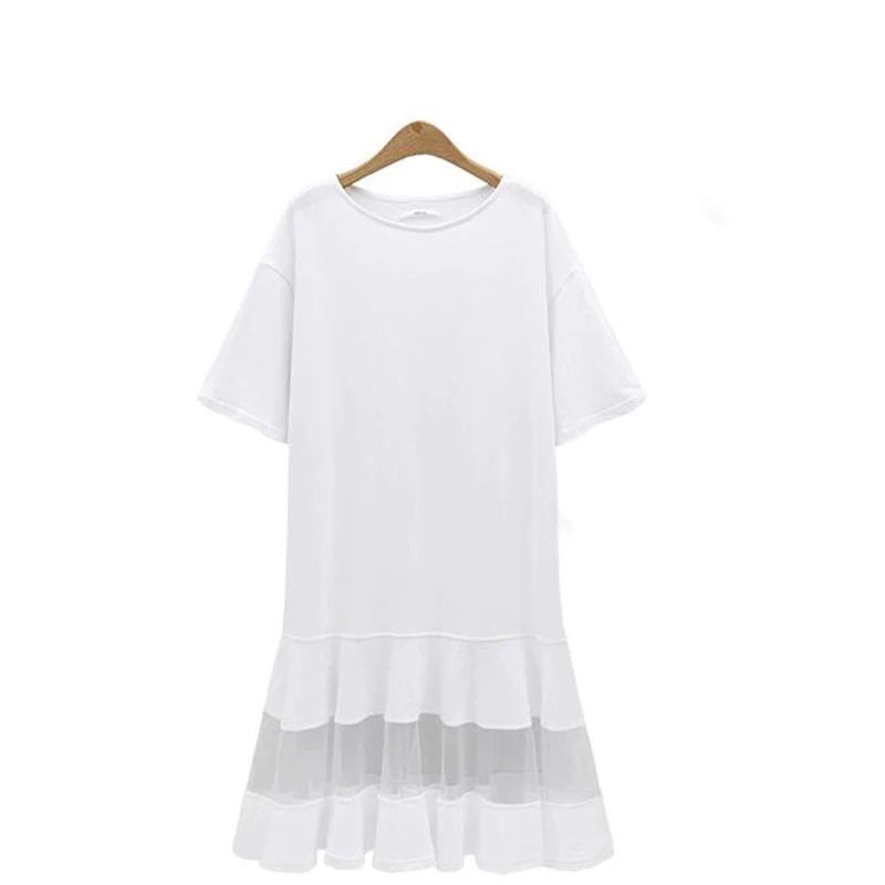 BPFAE 2018 Summer Women Plus Size Dress 3XL 4XL XXXL XXXXL Shift Loose Black White Mesh Short Sleeve T Shirt Vestido | Женская одежда