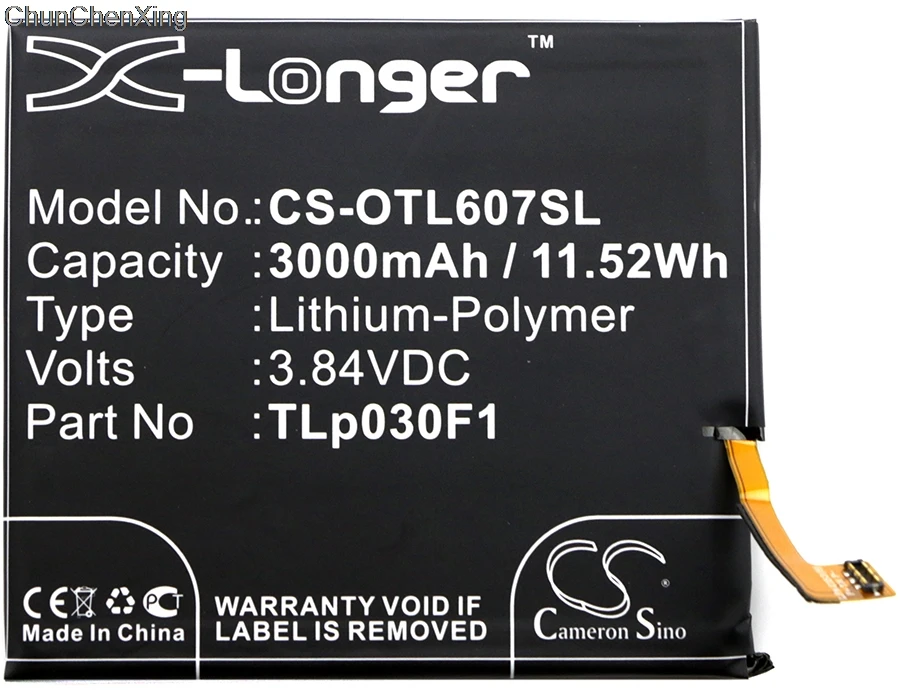 

Аккумулятор Cameron Sino TLp030F1, 3000 мАч, для Blackberry BBA100-1, BBA100-2, DTEK60, для Vodafone Smart Platinum 7, VFD 900