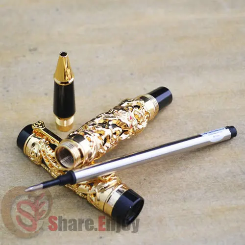 Ручка-роллер с золотым Драконом и кристаллом Феникса | Канцтовары для офиса дома