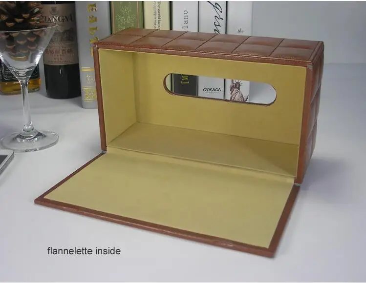 

fashion brown/red rectangle wooden leather tissue box napkin holder tissue box holder for home decoration PZJH001
