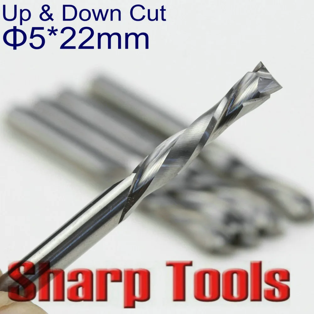 買取 上下カット5 × 22ミリメートル2フルートスパイラルルータービット超硬フライスカッターツール5ピース/セットcncカッターミル工作機械