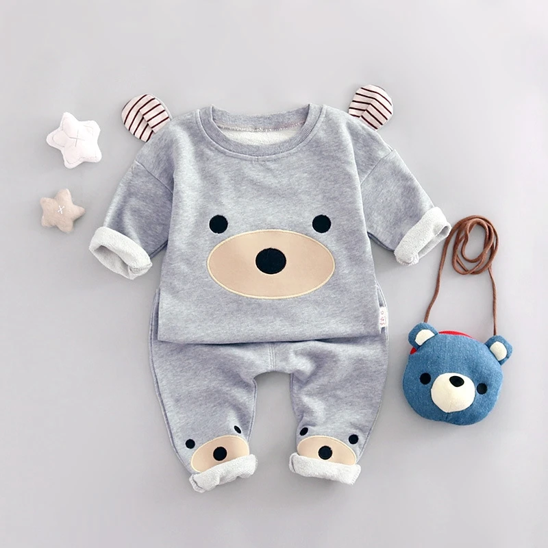 2019 Spring Baby Cotton Sets Bear Ear Sweatshirts + Casual Pants Kids Boys 2 Pcs Costumes Infant Tracks Roupas |