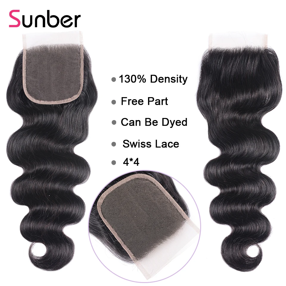 Sunber волосы бразильские объемные волнистые с закрытием высокое соотношение remy волосы пряди с закрытием человеческие волосы пряди с закрытием