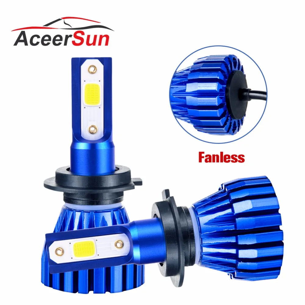 Aceersun LED H7 LED H4 Светодиодная лампа для Фар H4 8000лм H11 12 В H1 9005 9006 9012 24 В MINI H3 COB Чип 6500 К 4300 К противотуманная фара без вентилятора