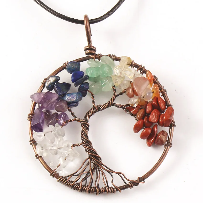 

Trendy-beads Unique Copper Wire Wrap Colorful Rainbow Stone Pendant Necklace Ethnic Style Jewelry