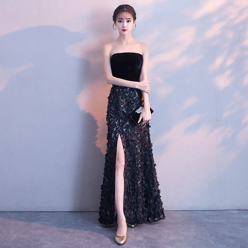 Женское платье-чонсам черное китайское восточное вечернее для вечеринки свадьбы