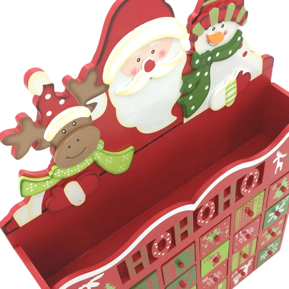 Christmas Santa Claus Elk Advent Calendar For Kids Wooden Countdown Candy Box Hand Drawn Decoration Gifts | Дом и сад