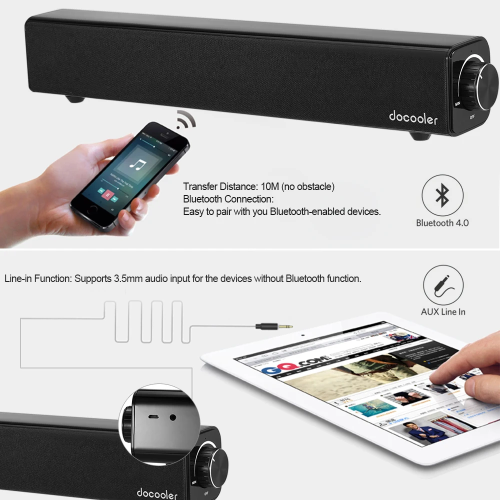 Bluetooth-колонки Docooler 4 0 20 Вт с двумя драйверами 10 для домашнего кинотеатра |