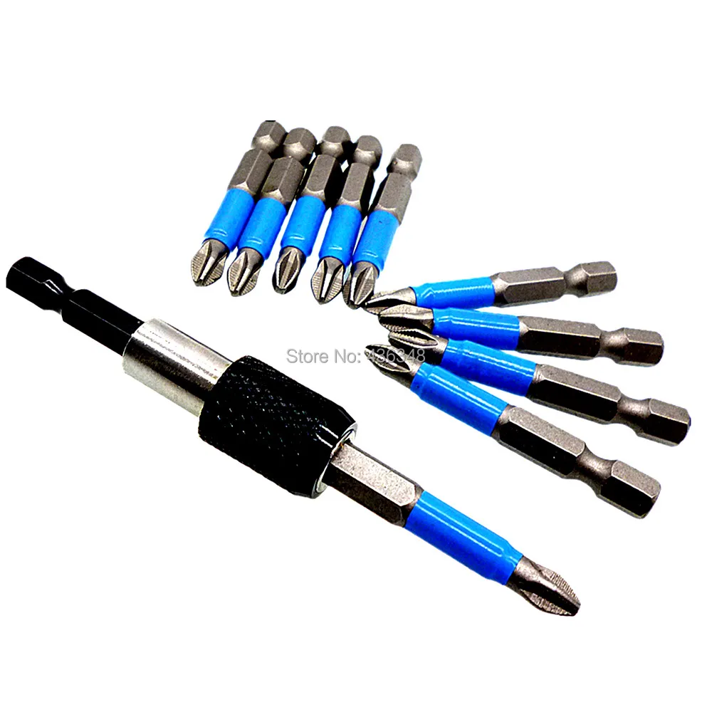 

1/4" Hex Shank Quick Release Electric Drill Magnetic Screwdriver Bit Holder 60mm with 10pcs 50mm Phillips PH2 Screwdriver Bits