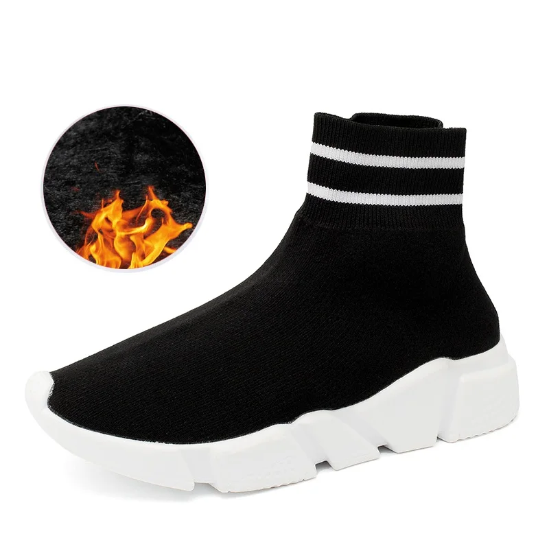 Женские эластичные носки без шнуровки обувь в полоску на плоской подошве женские