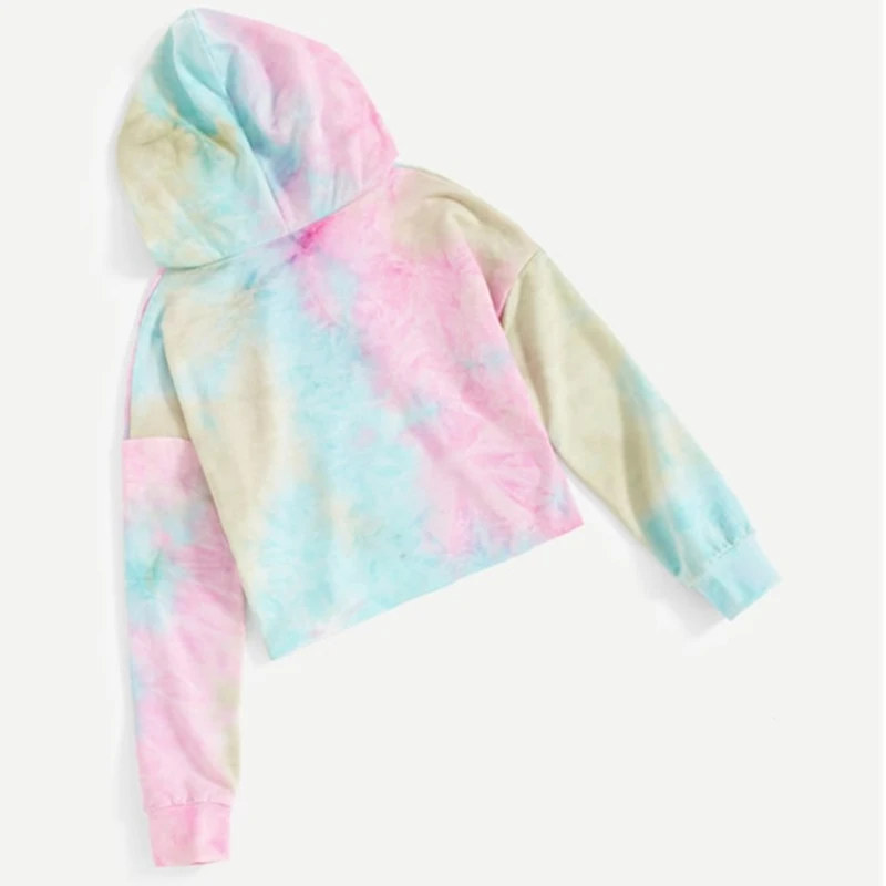 SHEIN/милые толстовки для девочек с надписью «Happy Print Tie Dye», топы для девочек, г. Весенние корейские модные толстовки с длинными рукавами для девочек