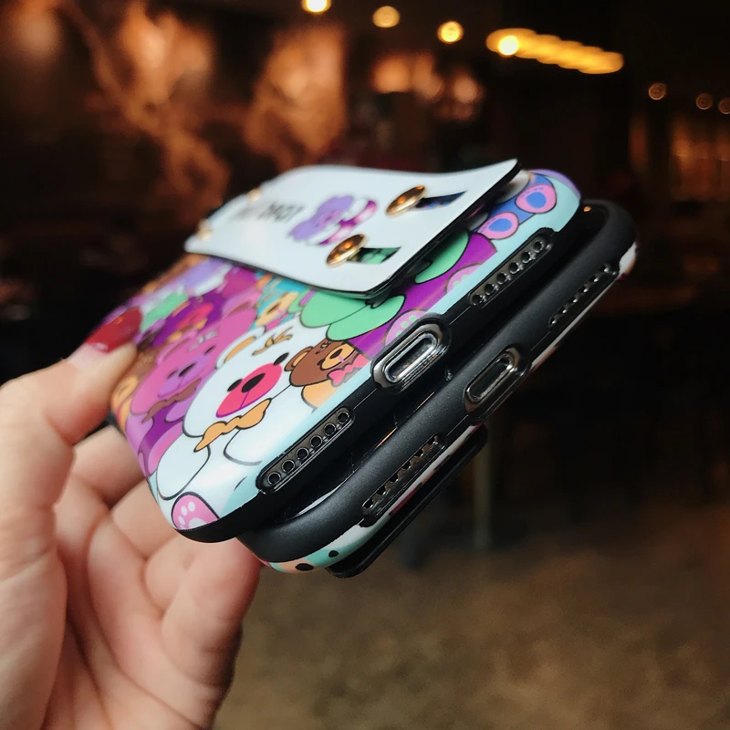 GYPHCA Luxury Brand Cute Cartoon Glossy Bear Wrist Strap TPU Soft Phone Case For iPhone X XS XR XSMAX 6 7 8 Plus Back Cover |