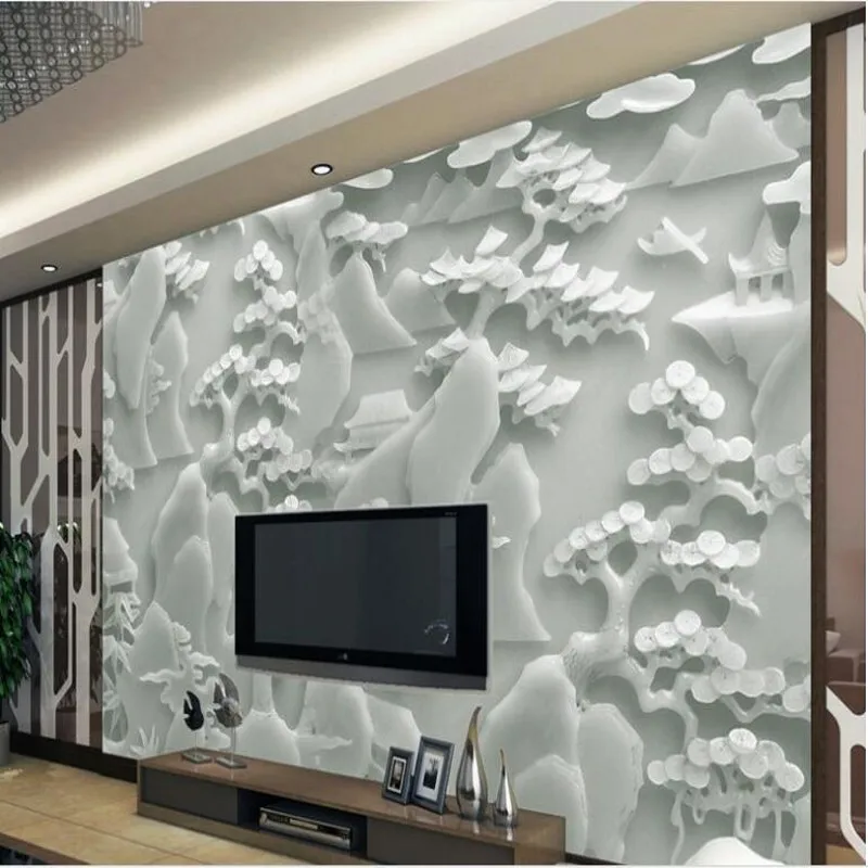 Wellyu пользовательские большие фрески Нефритовая резьба классический пейзаж ТВ