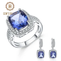 gems ballet 925 sterling silver vintage fine jewelry natural iolite blue mystic quartz ring earrings jewelry set for women