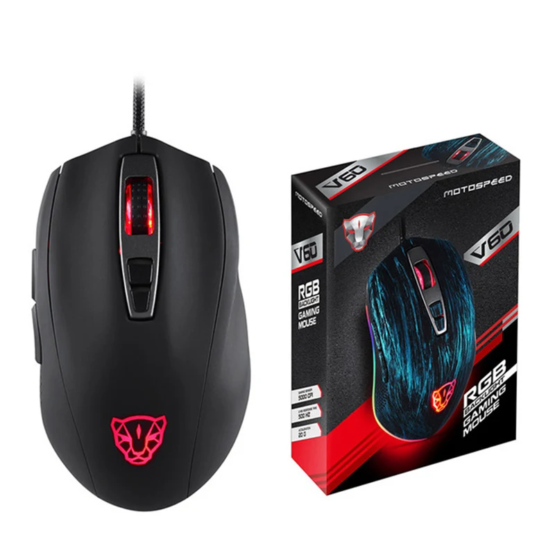 Черный Motospeed V60 RGB игровая мышь для геймера Программирование 5000 dpi USB компьютер 7 кнопок Wried Оптические мыши с подсветкой дышащий светодиодный для ПК Lap - Цвет: Черный