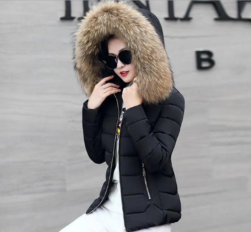 black style 2 FIONTO 1 предмет зимние женские куртки пальто для будущих мам, толстые большой меховой воротник с капюшоном короткие парки женские зимние куртки пальто A003 - Цвет: black style 2