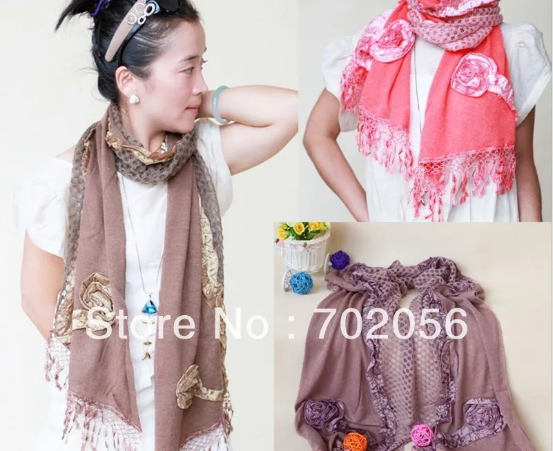 FASHION Lace scarf shawl wrap poncho SCARF scarves stole 180*35cm 18PCS/LOT #3091 | Аксессуары для одежды