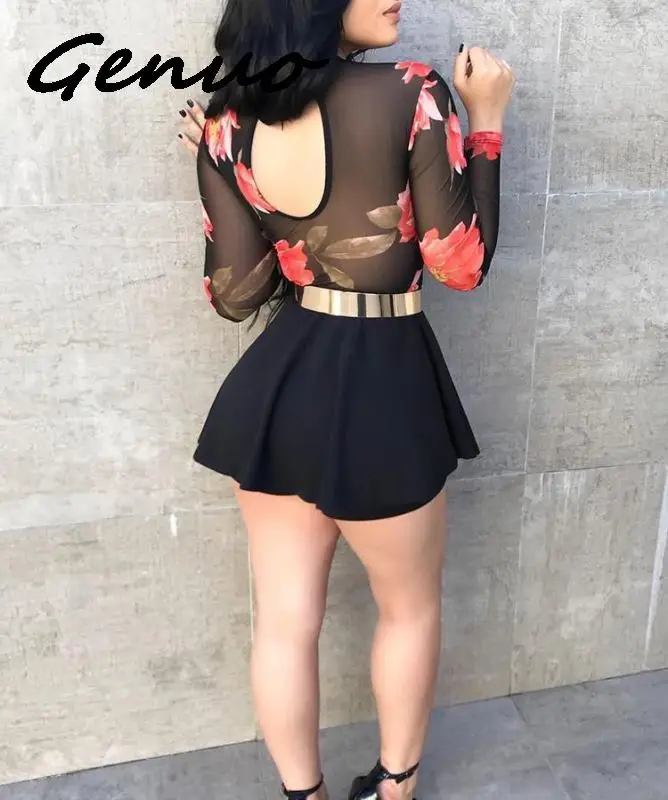 Женский сетчатый комбинезон Genuo короткий мини-комбинезон с вырезом на спине и