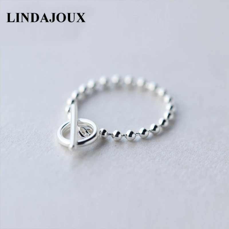 LINDAJOUX 925 пробы Серебряное кольцо с пряжкой и бусинами для женщин S925 Размер кольца для свадьбы и помолвки