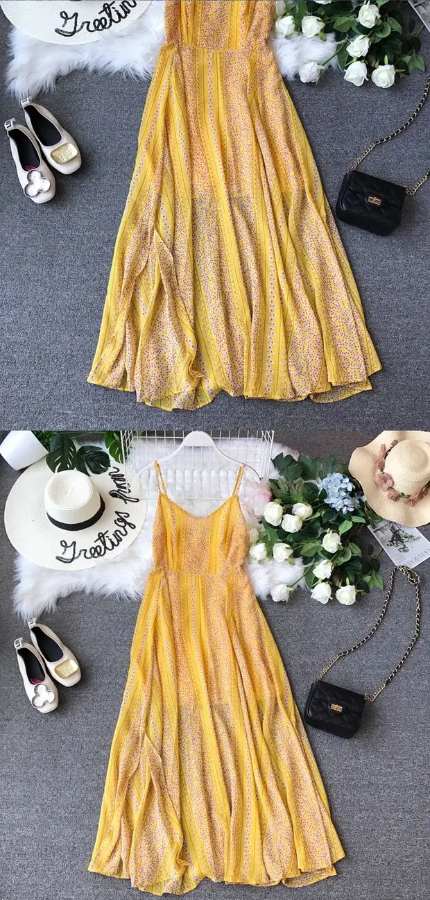 Желтое шифоновое платье миди летнее повседневное женское плюс размер женское пляжное платье на бретельках женское платье