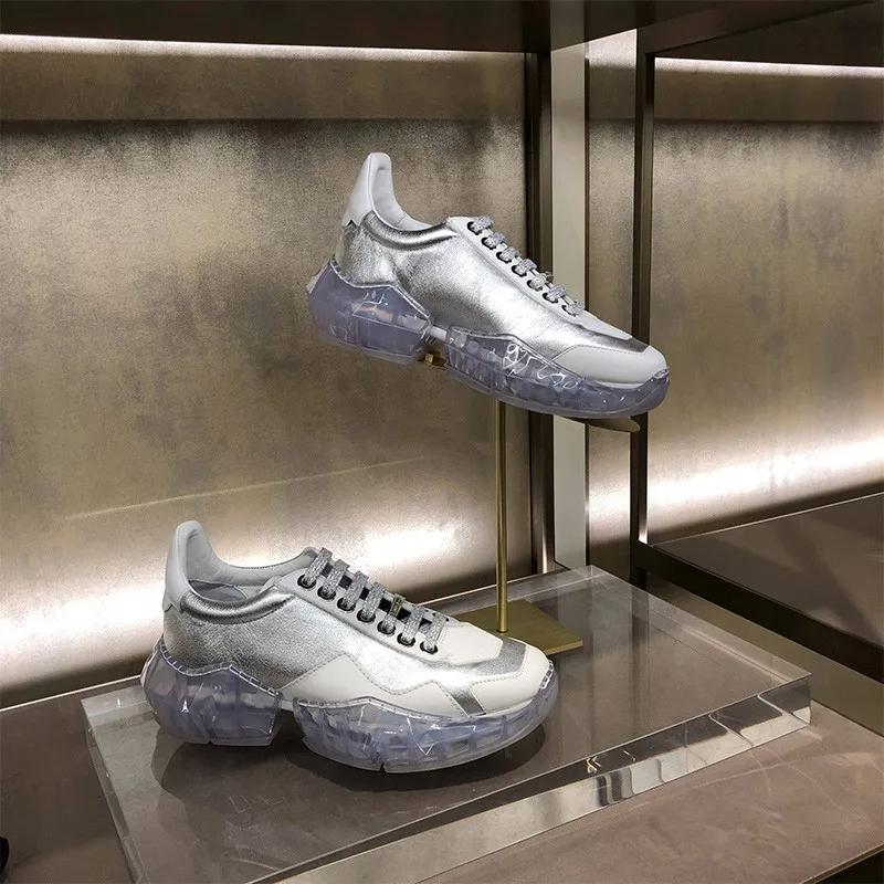 Женские кроссовки на платформе со стразами Серебристые прозрачная повседневная