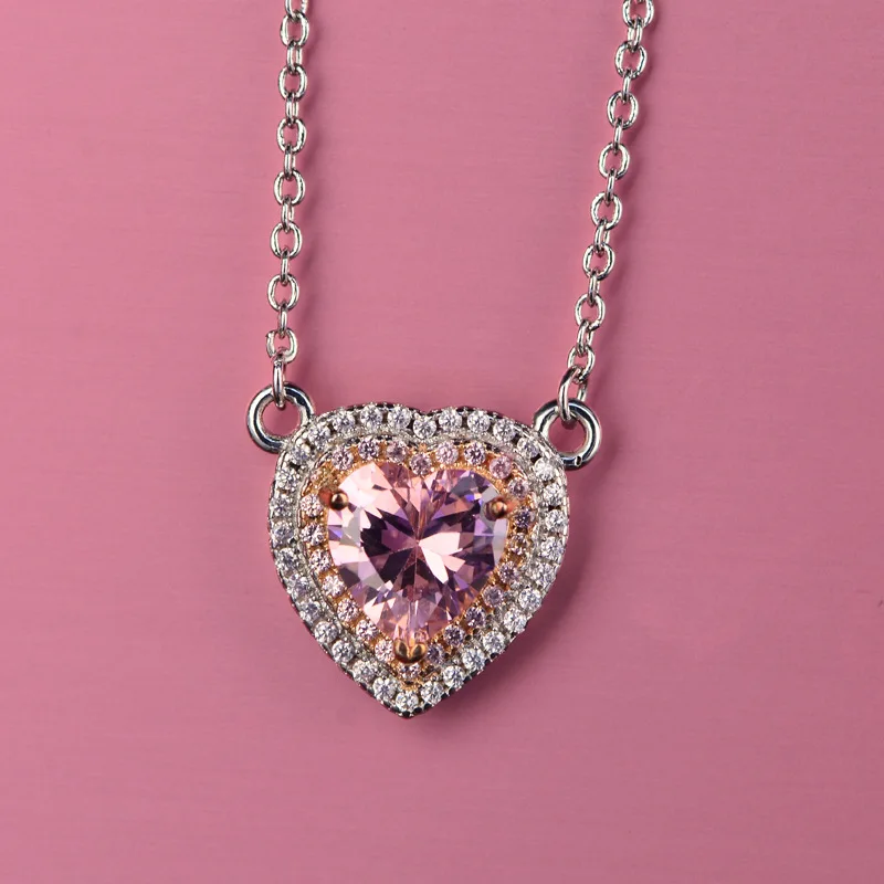 Женское классическое ожерелье в форме сердца из фианита ААА простой розовый цвет